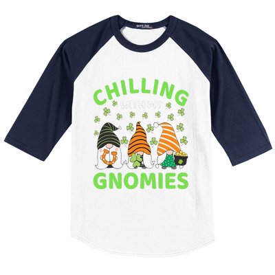 Chilling With My Gnomies St Patricks Day Gnome Shamrock Baseball Sleeve Shirt