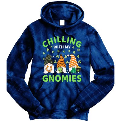 Chilling With My Gnomies St Patricks Day Gnome Shamrock Tie Dye Hoodie