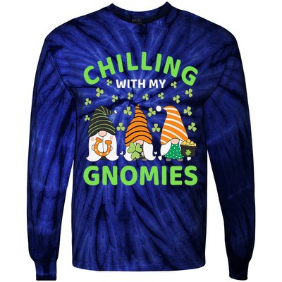 Chilling With My Gnomies St Patricks Day Gnome Shamrock Tie-Dye Long Sleeve Shirt