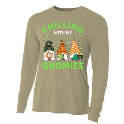 Chilling With My Gnomies St Patricks Day Gnome Shamrock Cooling Performance Long Sleeve Crew