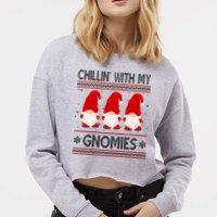 Chillin With My Gnomies Ugly Christmas Cropped Pullover Crew