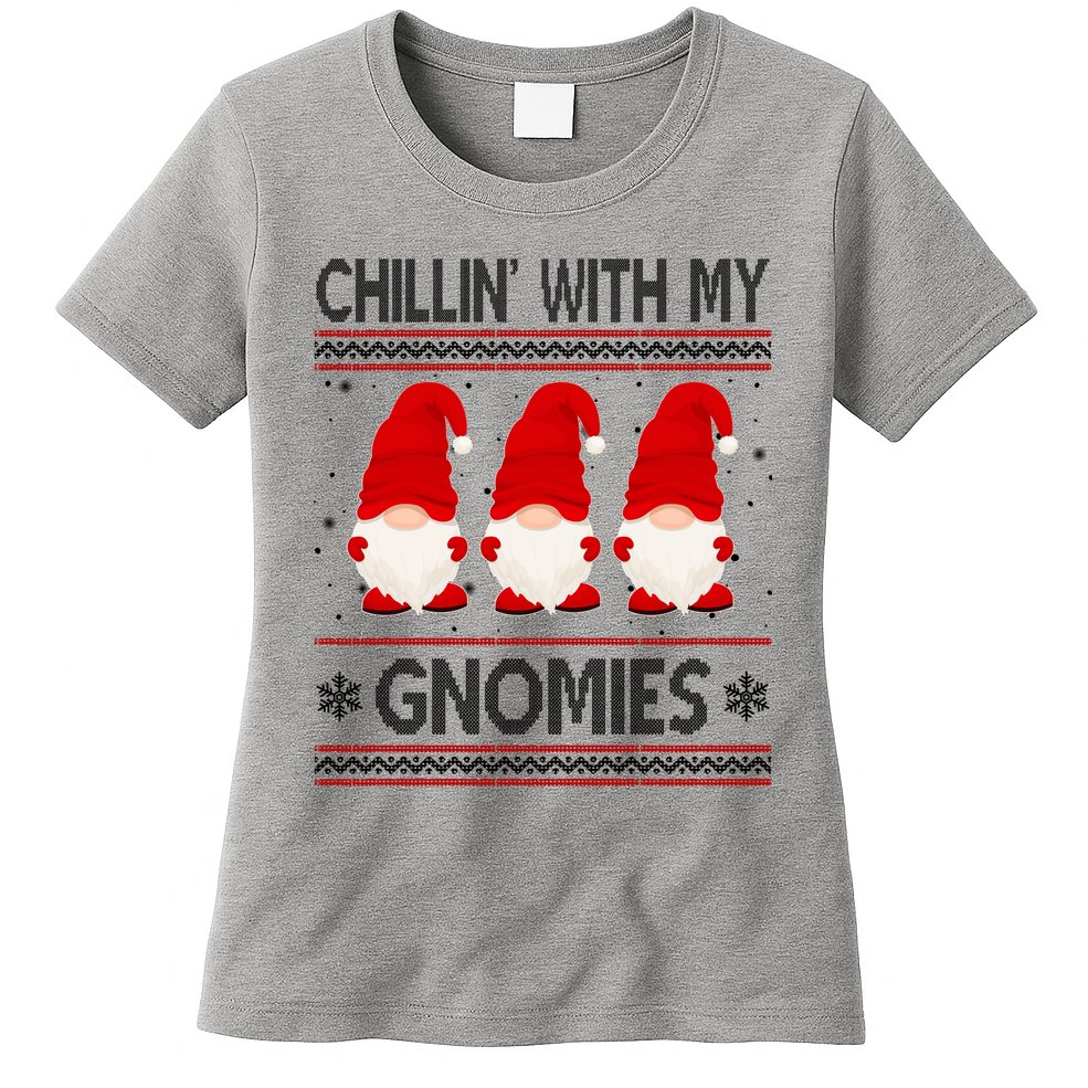 Chillin With My Gnomies Ugly Christmas Womens T-Shirt