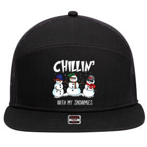 Chillin With My Snowmies Hiphop Christmas Meaningful Gift 7 Panel Mesh Trucker Snapback Hat