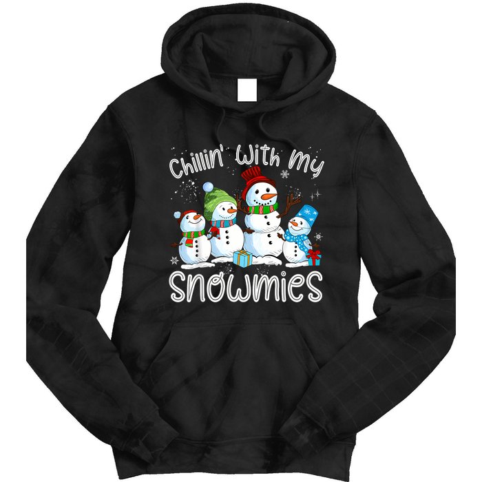 Chillin With My Snowmies Ugly Snowman Christmas Tie Dye Hoodie