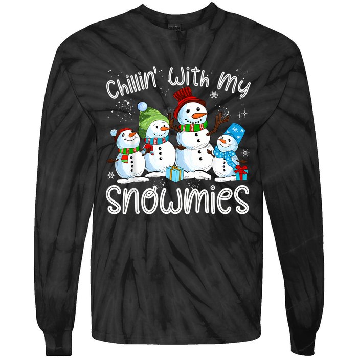 Chillin With My Snowmies Ugly Snowman Christmas Tie-Dye Long Sleeve Shirt