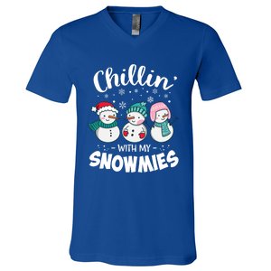 Chillin With My Snowmie Christmas Snow Teacher Snow Cool Gift V-Neck T-Shirt