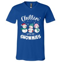 Chillin With My Snowmie Christmas Snow Teacher Snow Cool Gift V-Neck T-Shirt