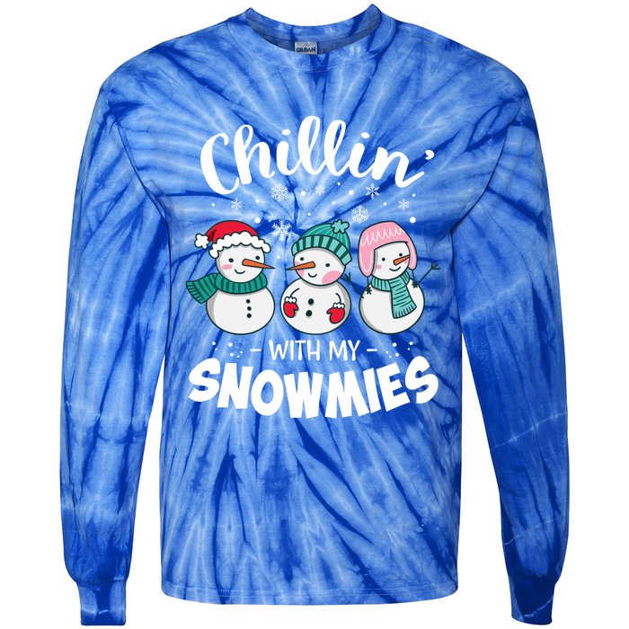 Chillin With My Snowmie Christmas Snow Teacher Snow Cool Gift Tie-Dye Long Sleeve Shirt