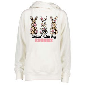 Chillin With My Bunnies Easter Cute Womens Funnel Neck Pullover Hood