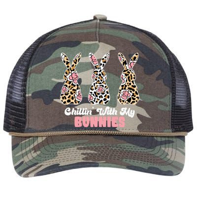 Chillin With My Bunnies Easter Cute Retro Rope Trucker Hat Cap