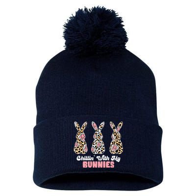 Chillin With My Bunnies Easter Cute Pom Pom 12in Knit Beanie