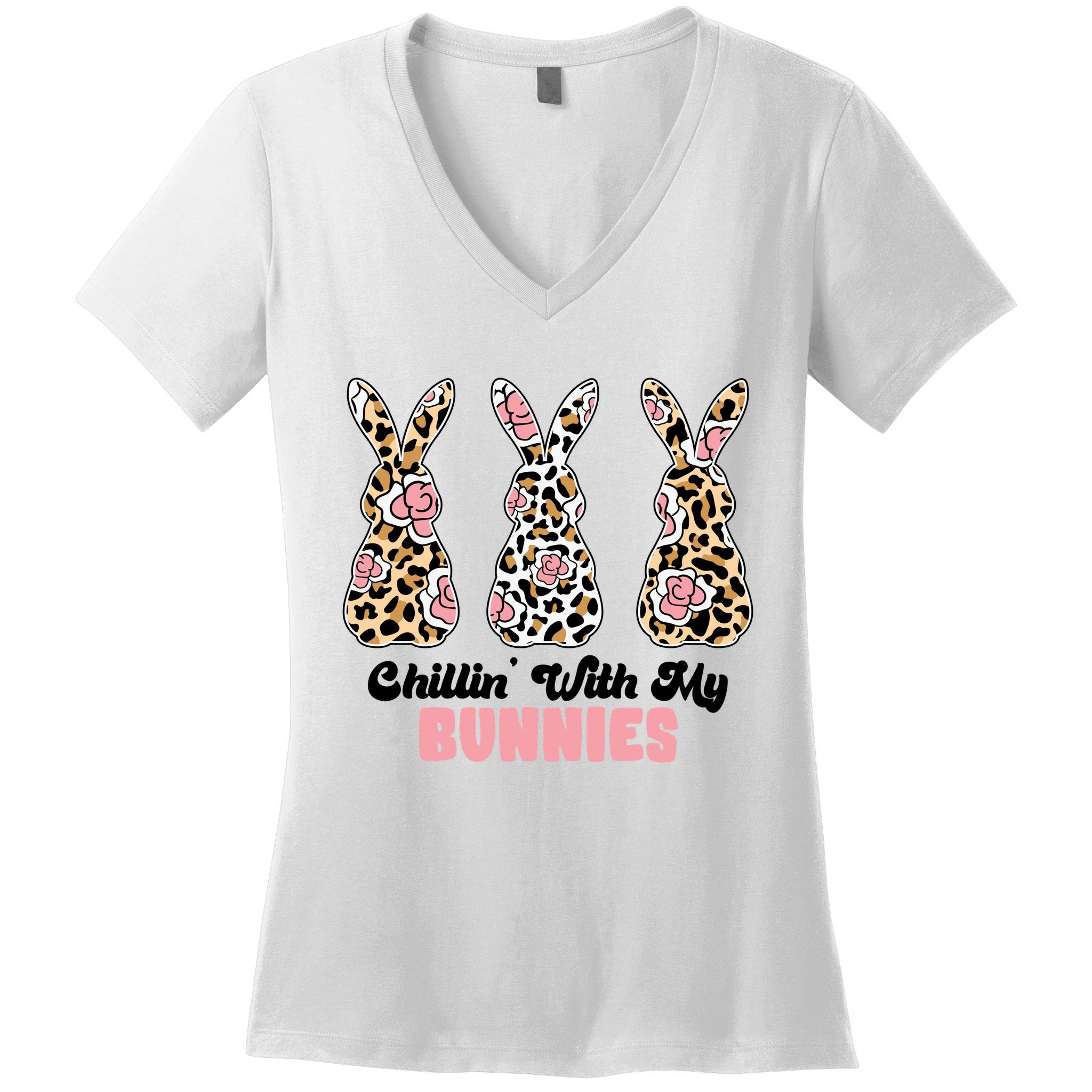 Chillin With My Bunnies Easter Cute Women's V-Neck T-Shirt