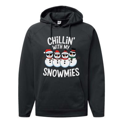 Chillin With My Snowmies Funny Snowman Christmas Performance Fleece Hoodie