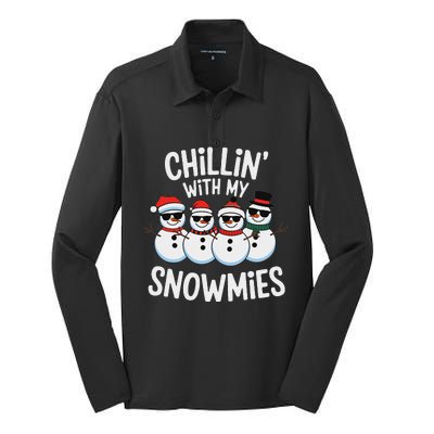 Chillin With My Snowmies Funny Snowman Christmas Silk Touch Performance Long Sleeve Polo