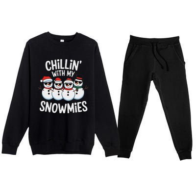 Chillin With My Snowmies Funny Snowman Christmas Premium Crewneck Sweatsuit Set