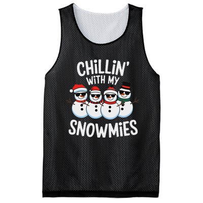 Chillin With My Snowmies Funny Snowman Christmas Mesh Reversible Basketball Jersey Tank