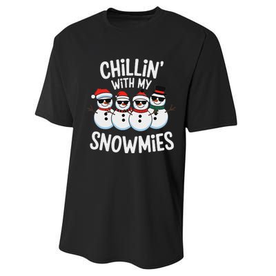 Chillin With My Snowmies Funny Snowman Christmas Performance Sprint T-Shirt