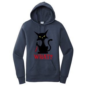 Cat What Murderous Black Cat With Knife Halloween Costume Gift Women's Pullover Hoodie