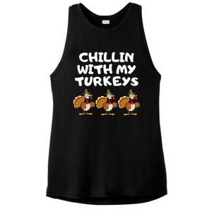 Chillin With My Turkeys Funny Thanksgiving Ladies PosiCharge Tri-Blend Wicking Tank