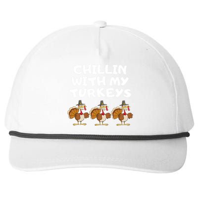 Chillin With My Turkeys Funny Thanksgiving Snapback Five-Panel Rope Hat