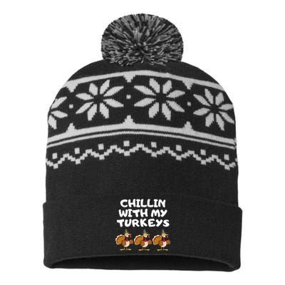 Chillin With My Turkeys Funny Thanksgiving USA-Made Snowflake Beanie