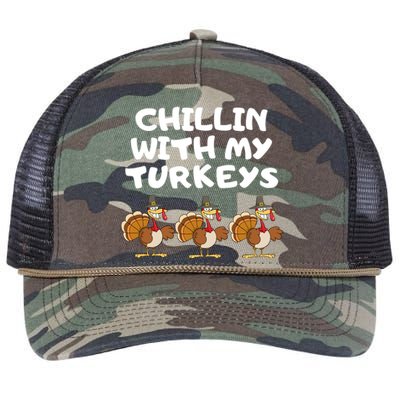 Chillin With My Turkeys Funny Thanksgiving Retro Rope Trucker Hat Cap