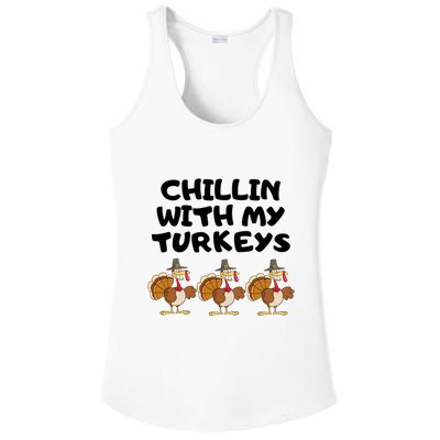 Chillin With My Turkeys Funny Thanksgiving Ladies PosiCharge Competitor Racerback Tank
