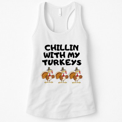 Chillin With My Turkeys Funny Thanksgiving Womens Tank Top