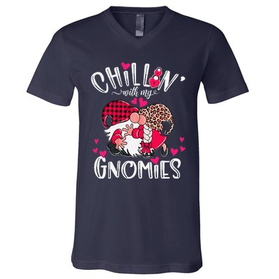 Chillin With My Gnomies Happy Valentines Day Gnomes Couples V-Neck T-Shirt