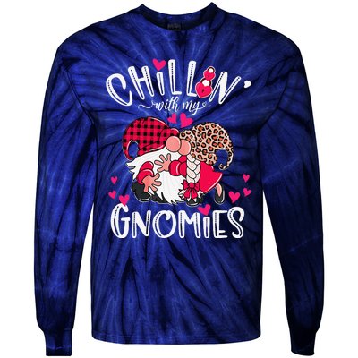 Chillin With My Gnomies Happy Valentines Day Gnomes Couples Tie-Dye Long Sleeve Shirt