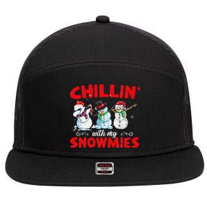 Chillin With My Snowmies Ugly Funny Snowman Christmas  7 Panel Mesh Trucker Snapback Hat