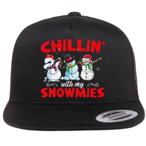 Chillin With My Snowmies Ugly Funny Snowman Christmas  Flat Bill Trucker Hat