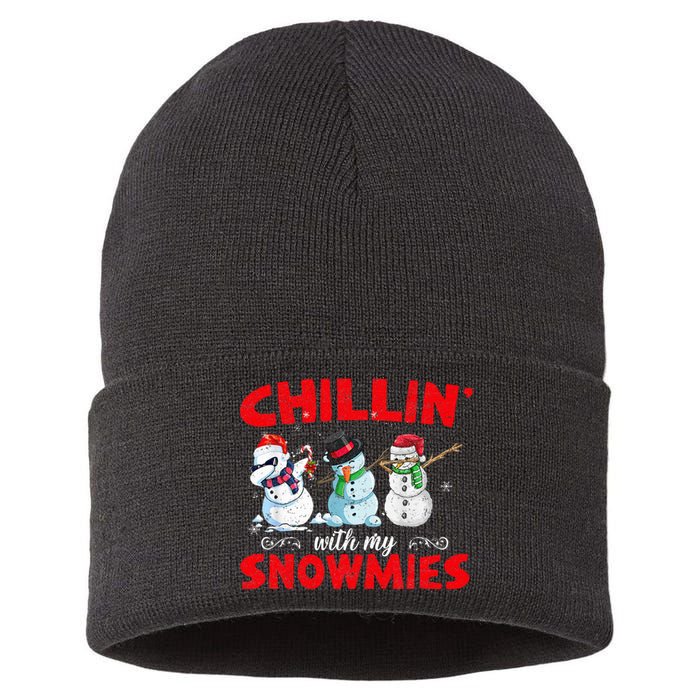 Chillin With My Snowmies Ugly Funny Snowman Christmas  Sustainable Knit Beanie