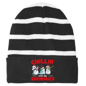 Chillin With My Snowmies Ugly Funny Snowman Christmas  Striped Beanie with Solid Band