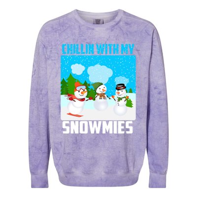 Chillin With My Snowmies Winter Christmas Scene Gift Colorblast Crewneck Sweatshirt