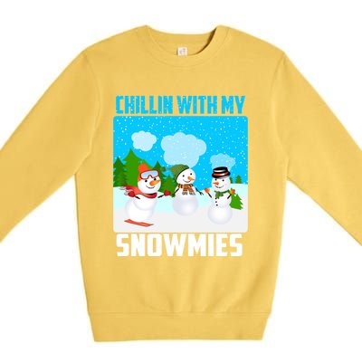 Chillin With My Snowmies Winter Christmas Scene Gift Premium Crewneck Sweatshirt