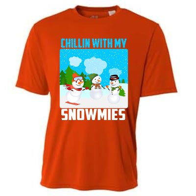 Chillin With My Snowmies Winter Christmas Scene Gift Cooling Performance Crew T-Shirt