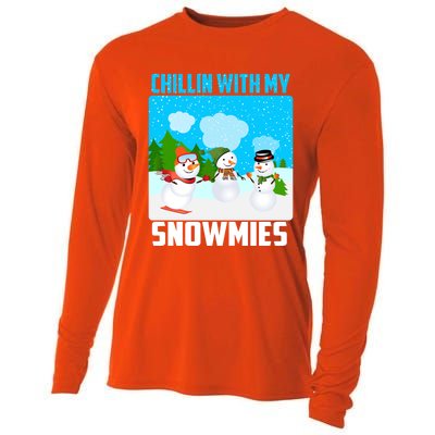 Chillin With My Snowmies Winter Christmas Scene Gift Cooling Performance Long Sleeve Crew