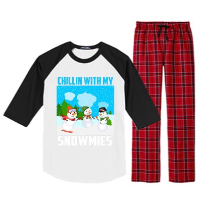 Chillin With My Snowmies Winter Christmas Scene Gift Raglan Sleeve Pajama Set