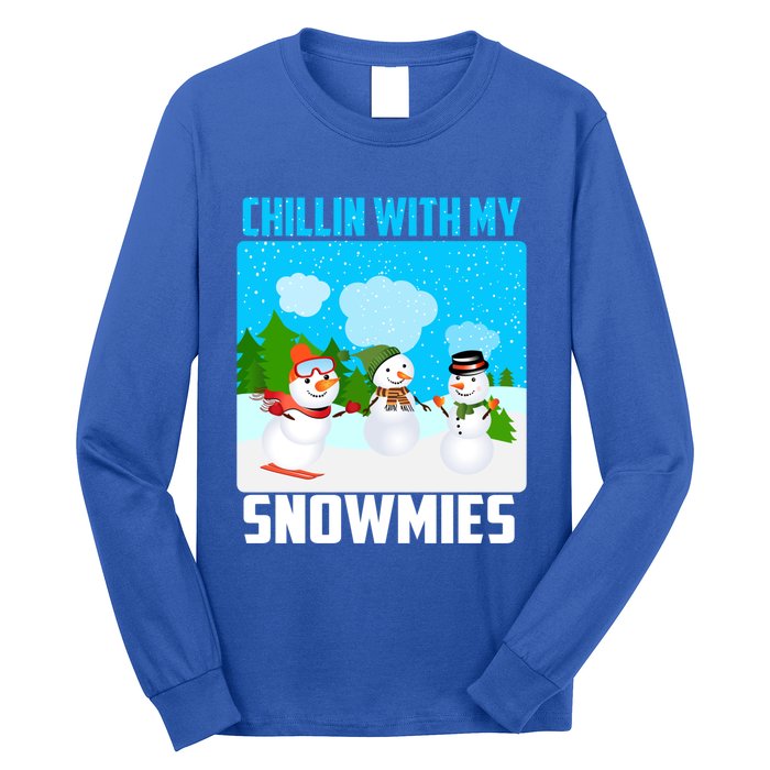 Chillin With My Snowmies Winter Christmas Scene Gift Long Sleeve Shirt