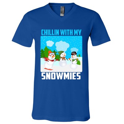 Chillin With My Snowmies Winter Christmas Scene Gift V-Neck T-Shirt