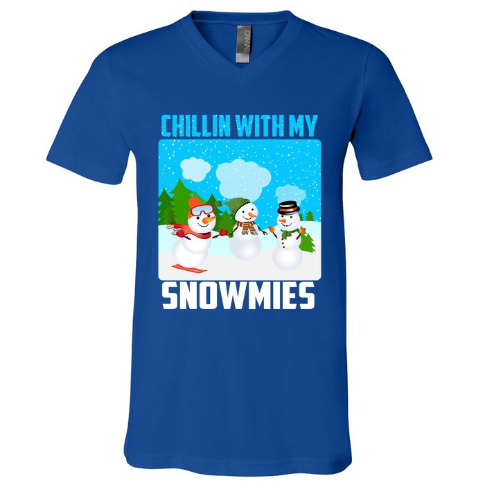 Chillin With My Snowmies Winter Christmas Scene Gift V-Neck T-Shirt