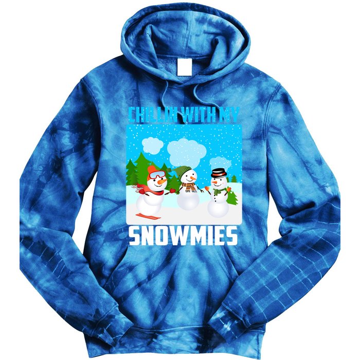 Chillin With My Snowmies Winter Christmas Scene Gift Tie Dye Hoodie