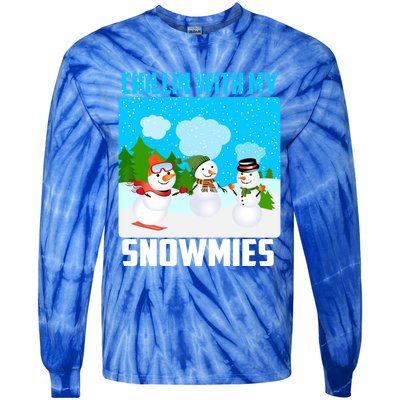 Chillin With My Snowmies Winter Christmas Scene Gift Tie-Dye Long Sleeve Shirt