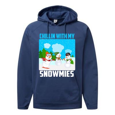 Chillin With My Snowmies Winter Christmas Scene Gift Performance Fleece Hoodie