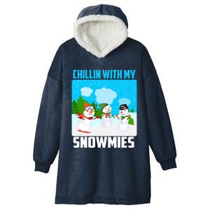 Chillin With My Snowmies Winter Christmas Scene Gift Hooded Wearable Blanket