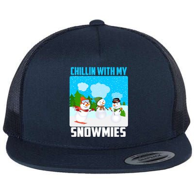 Chillin With My Snowmies Winter Christmas Scene Gift Flat Bill Trucker Hat