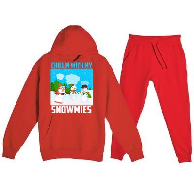 Chillin With My Snowmies Winter Christmas Scene Gift Premium Hooded Sweatsuit Set