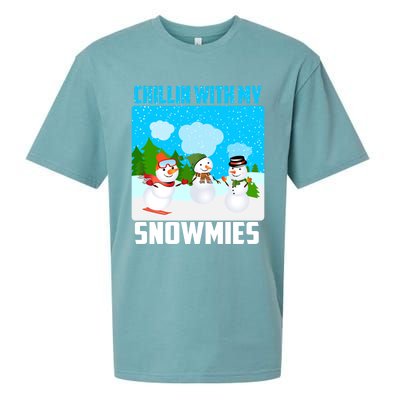 Chillin With My Snowmies Winter Christmas Scene Gift Sueded Cloud Jersey T-Shirt