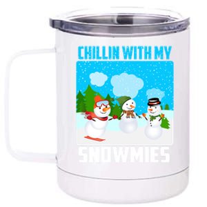 Chillin With My Snowmies Winter Christmas Scene Gift 12 oz Stainless Steel Tumbler Cup